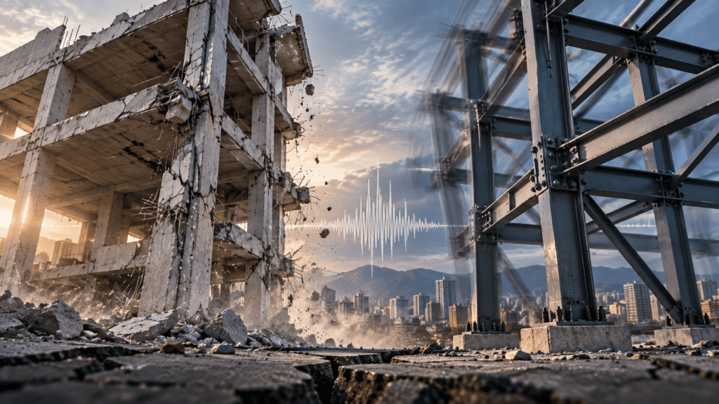 Comportamiento sísmico de una estructura metálica y de concreto