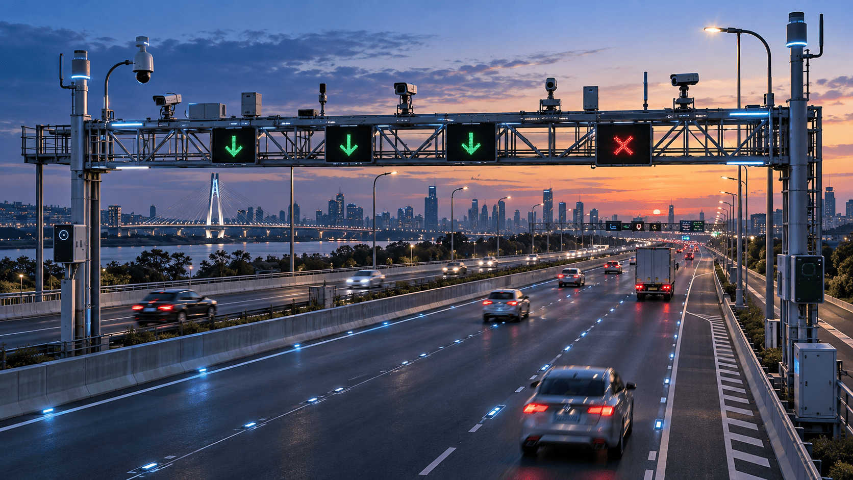 Infraestructura vial inteligente con sensores y paneles